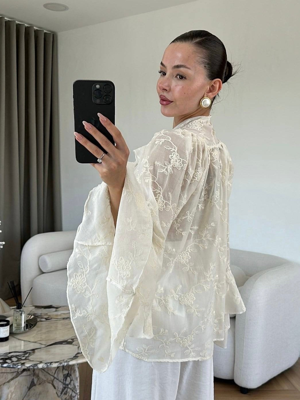 Embroidered Tie Blouse