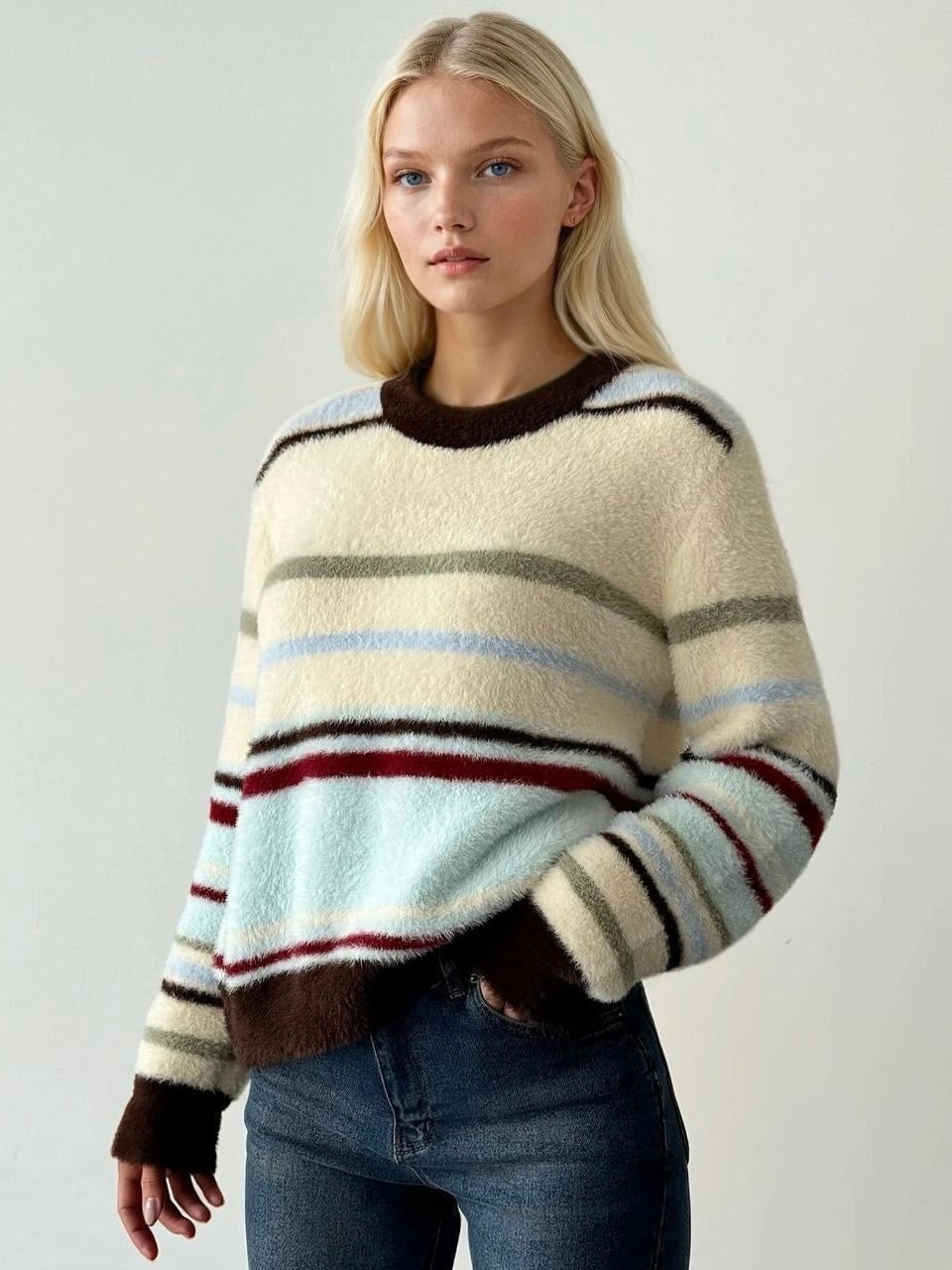 Soft Striped Fuzzy Sweater