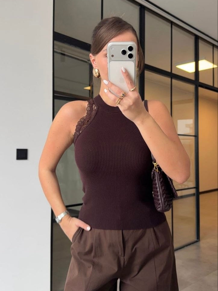 Mocha Lace Halter Top