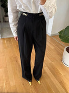 Gold Buckle Wide-Leg Pants