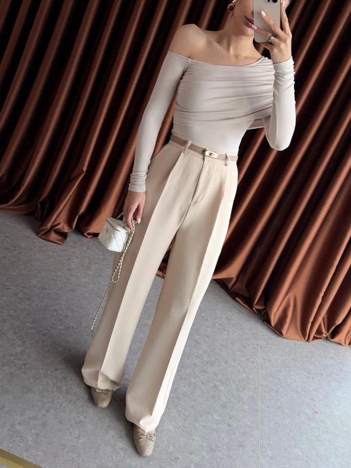 Beige Formal Fabric Pants