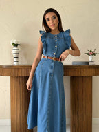 Denim Dress with Belt