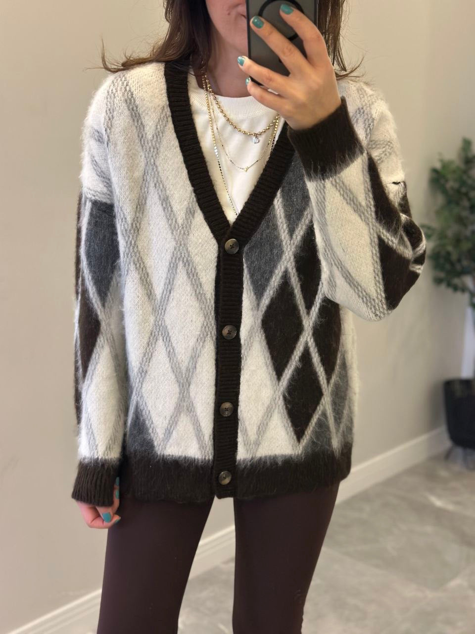 Cozy Argyle Knit Cardiga