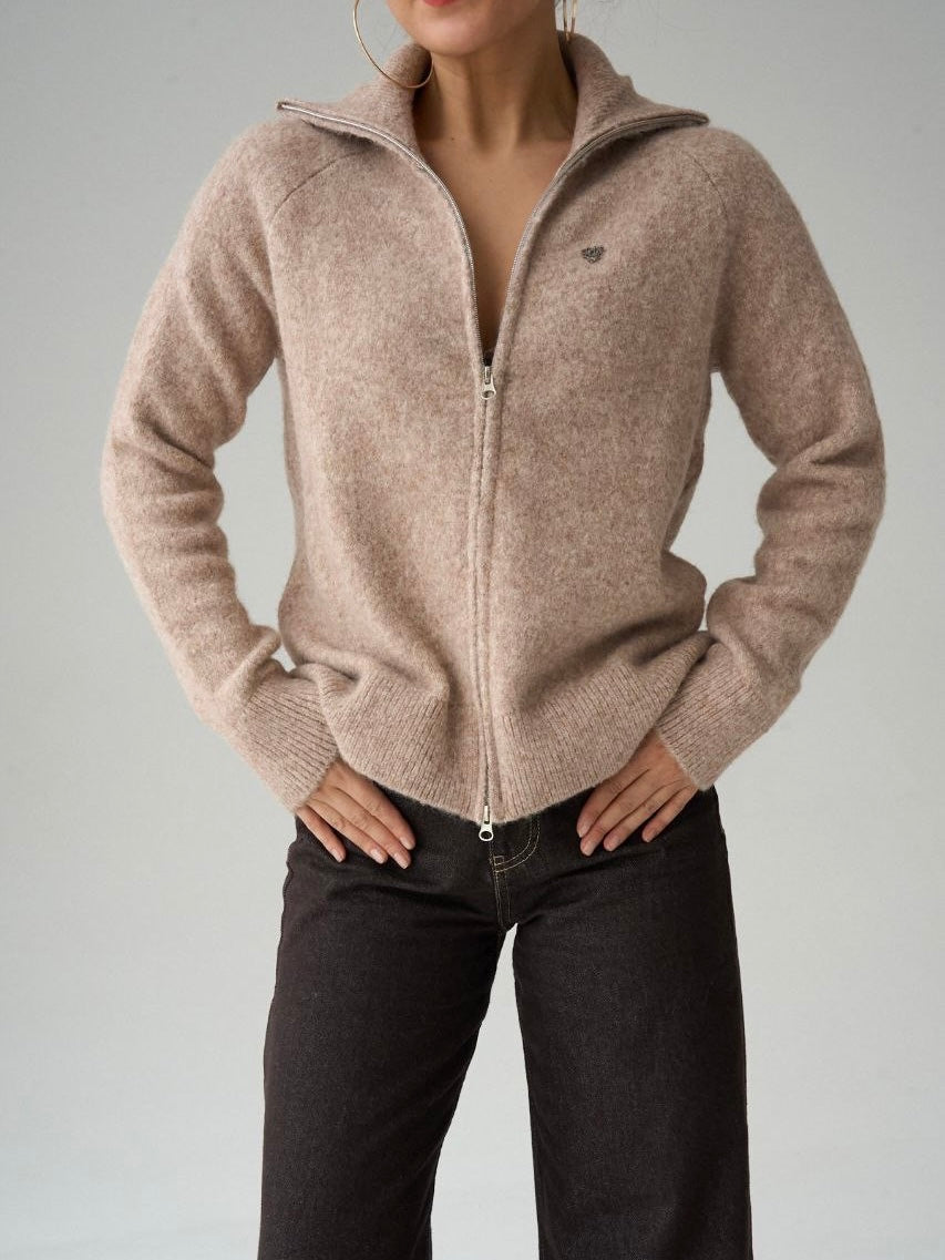 Beige Everyday Zip Cardigan