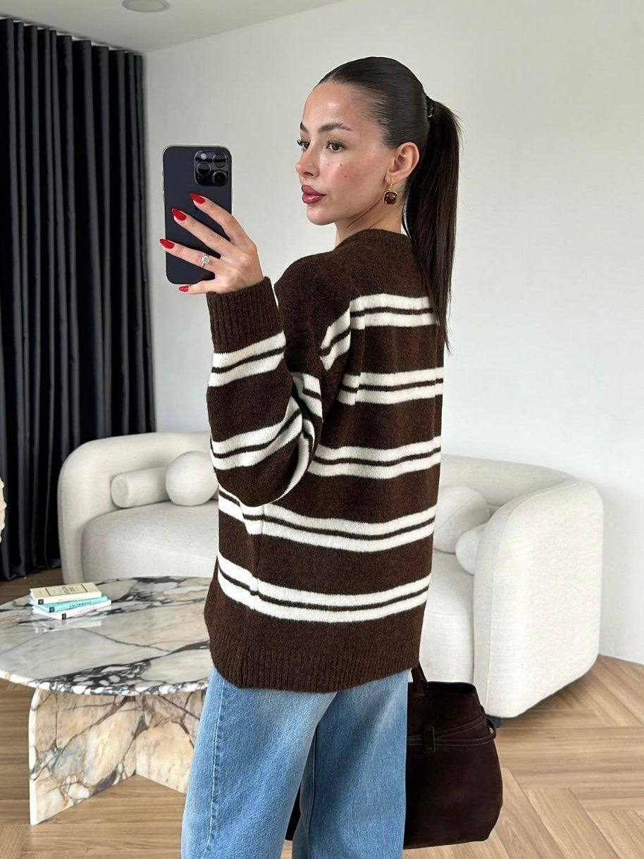 Brown Striped Wool Sweater