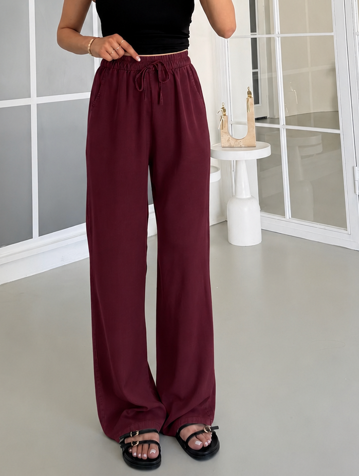 Burgundy Relaxed Wide-Leg Pants
