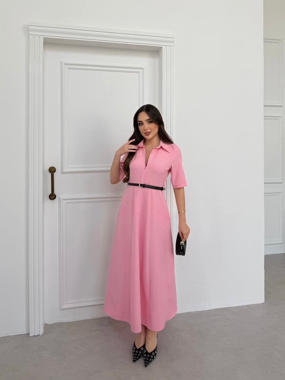 Elegant Pink Belted Dress