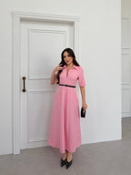 Elegant Pink Belted Dress