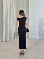 Black Midi Draped Dress