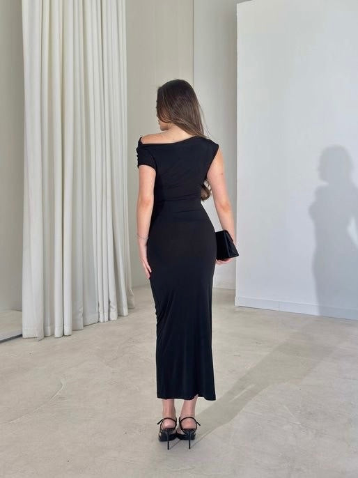 Black Midi Draped Dress