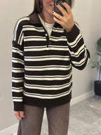 Brown Striped Polo Sweater