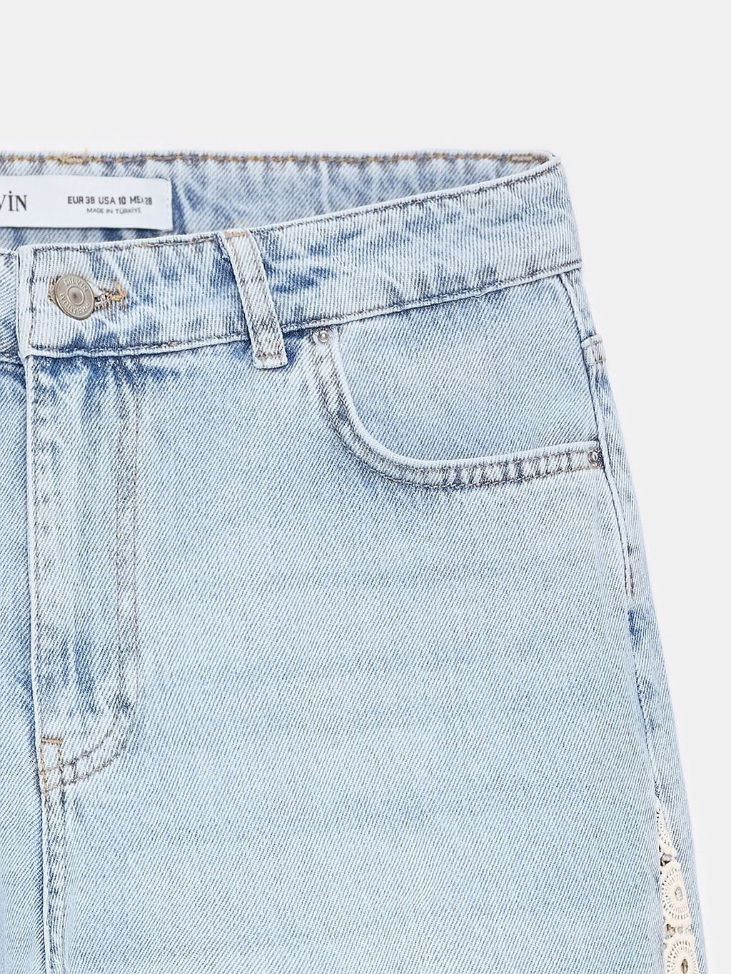 Light Wash Lace Side Wide-Leg Jeans