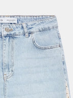 Light Wash Lace Side Wide-Leg Jeans