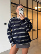 Navy Striped Polo Sweater