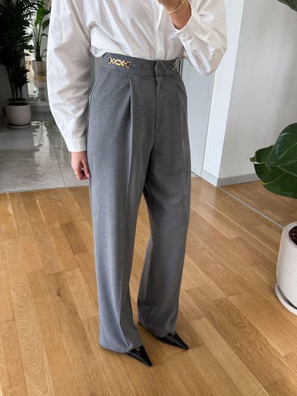 Gold Buckle Wide-Leg Pants