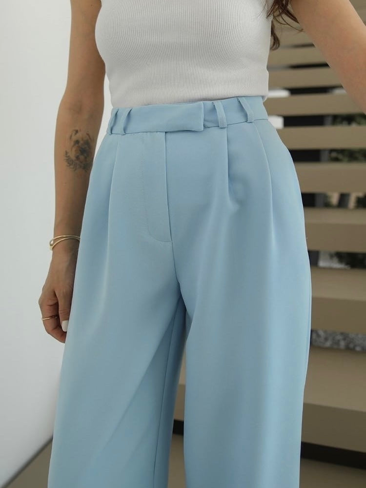 Sky Blue Wide-Leg Pants