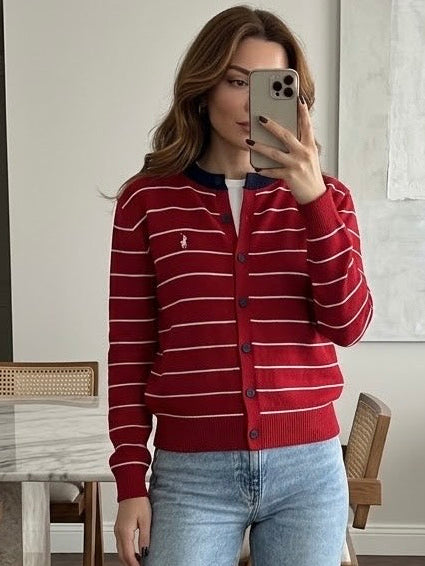 Red Striped Polo Cardigan