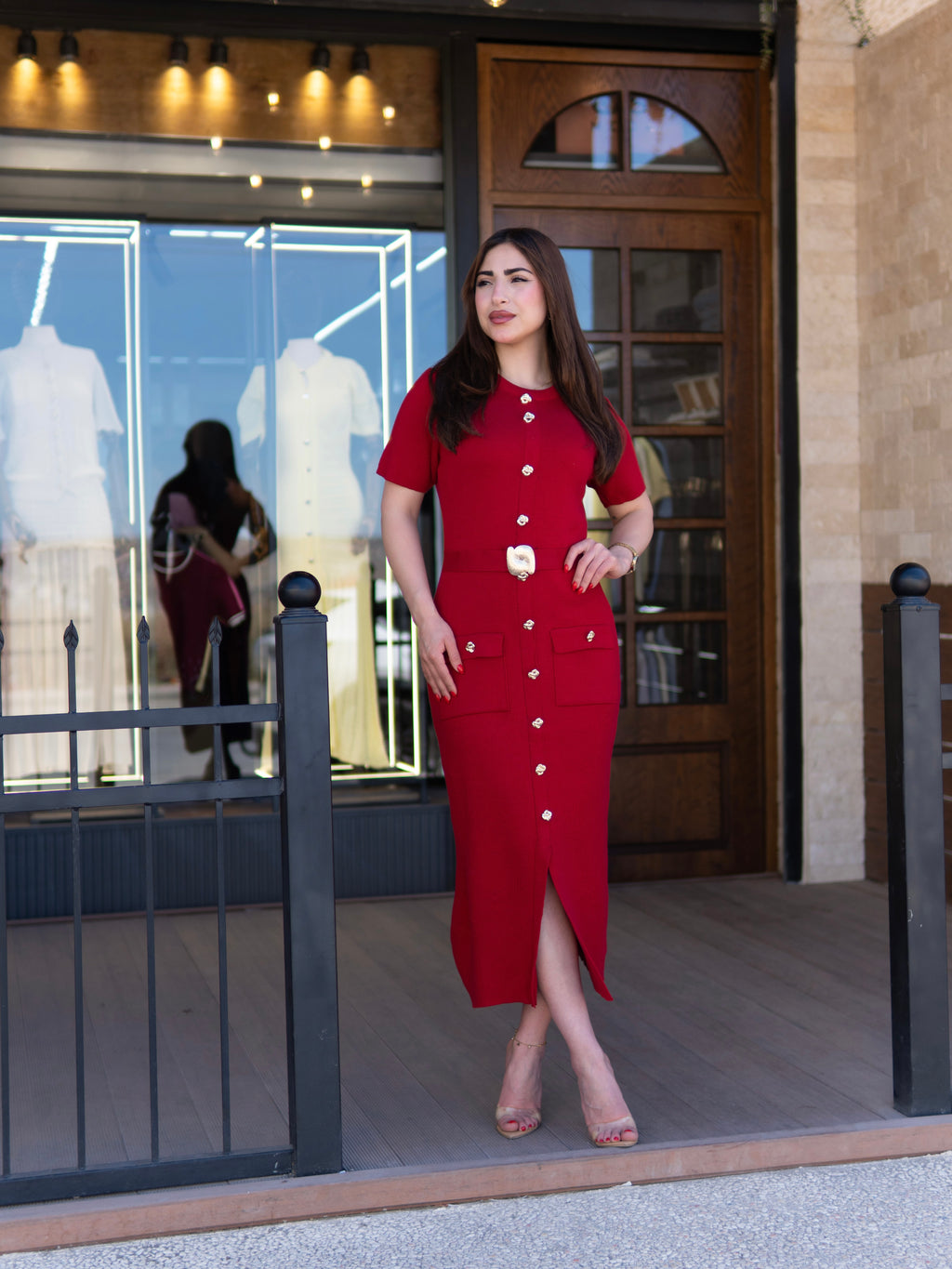 Ruby Elegance Midi Dress