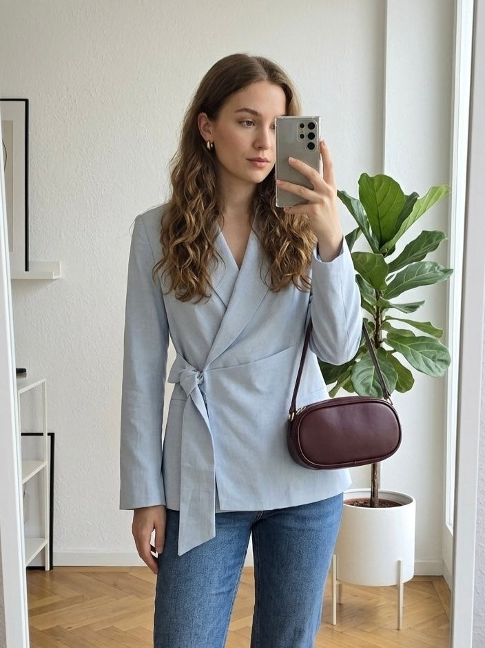 Blue Tie-Waist Blazer