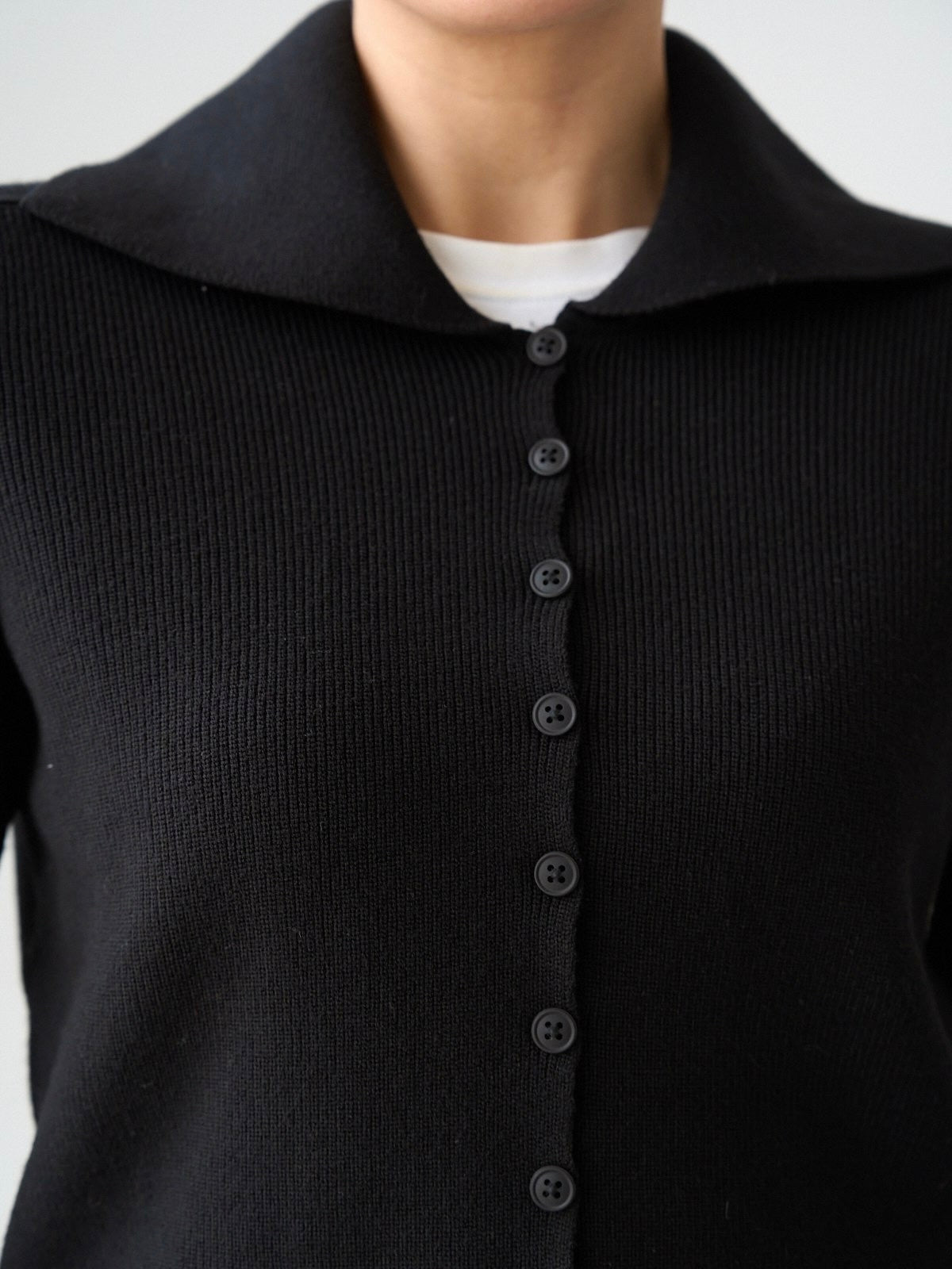 Black Ribbed Collar Knit Blouse