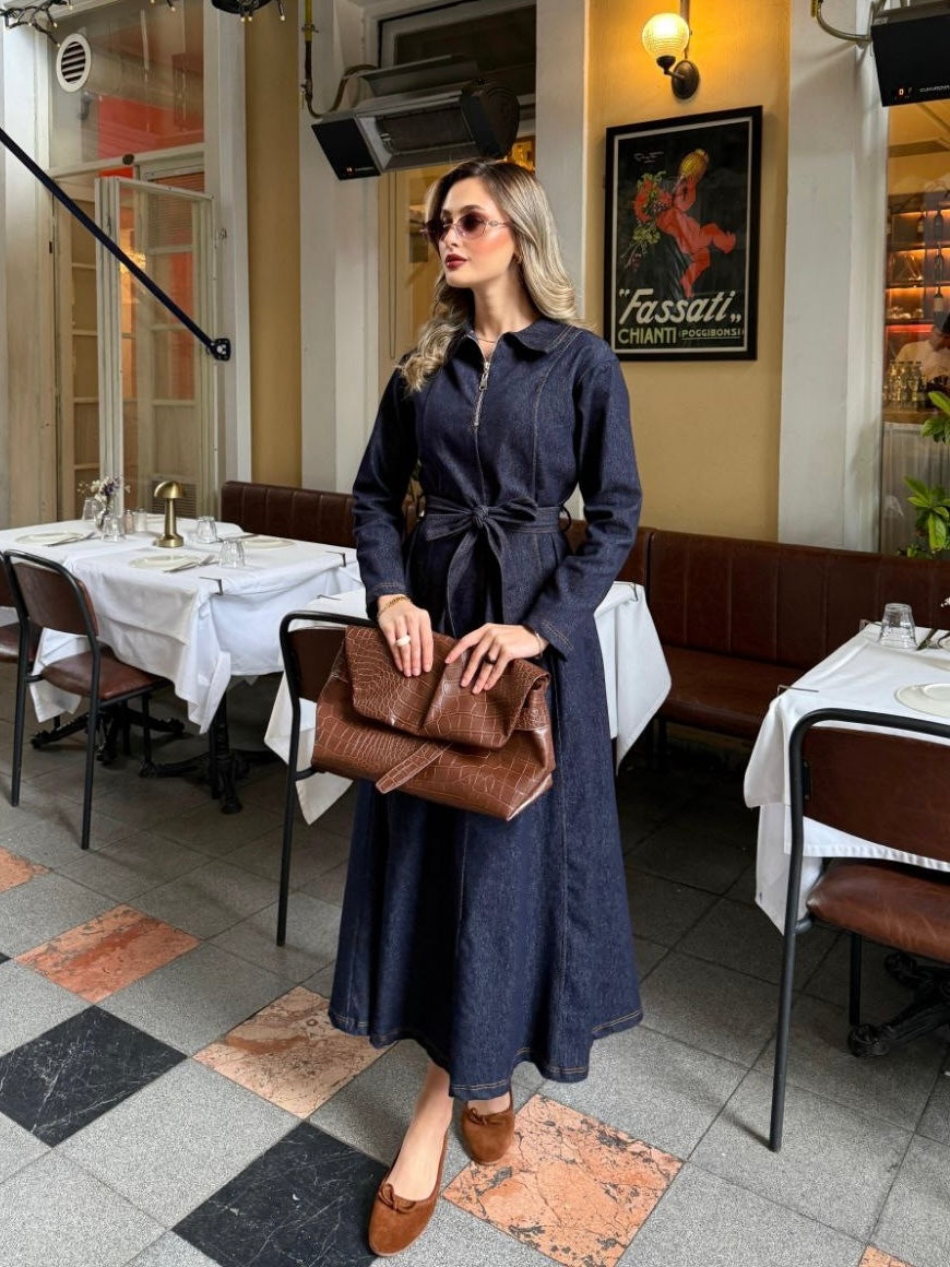 Denim Zip-Up Maxi Dress