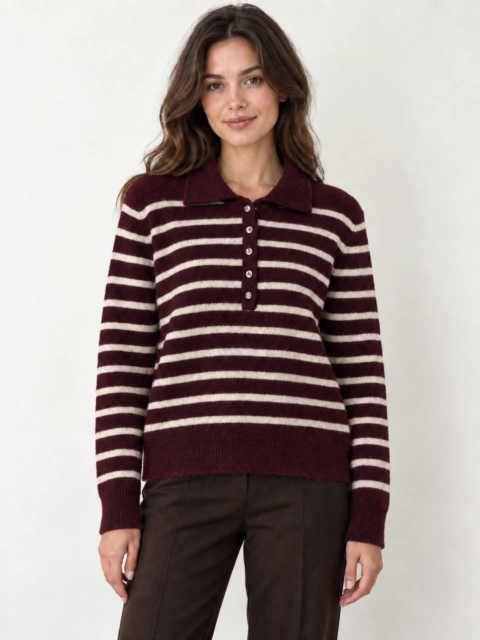 Burgundy Striped Polo Sweater
