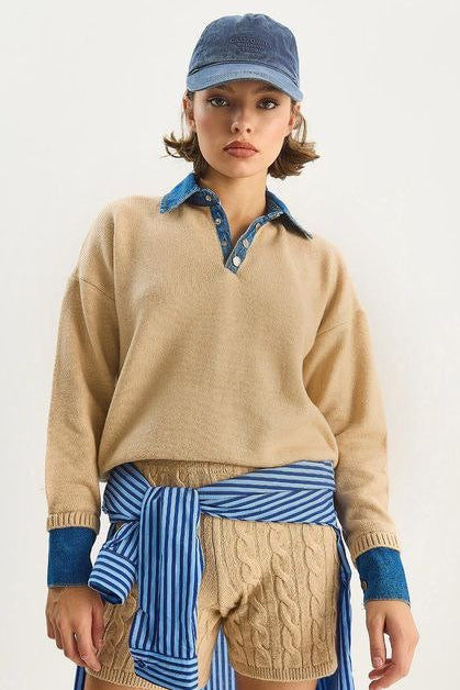 Beige Sweater with Denim