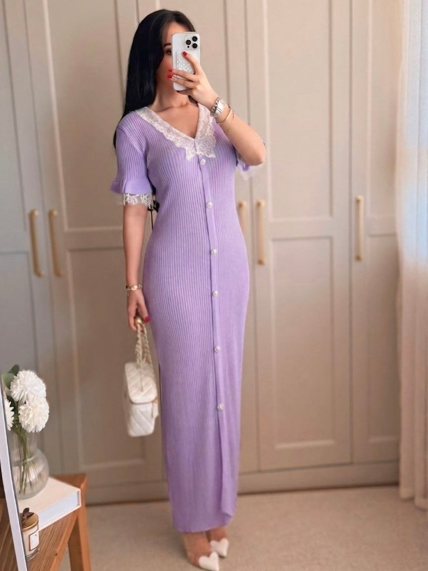 Lilac Lace Knit Maxi Dress