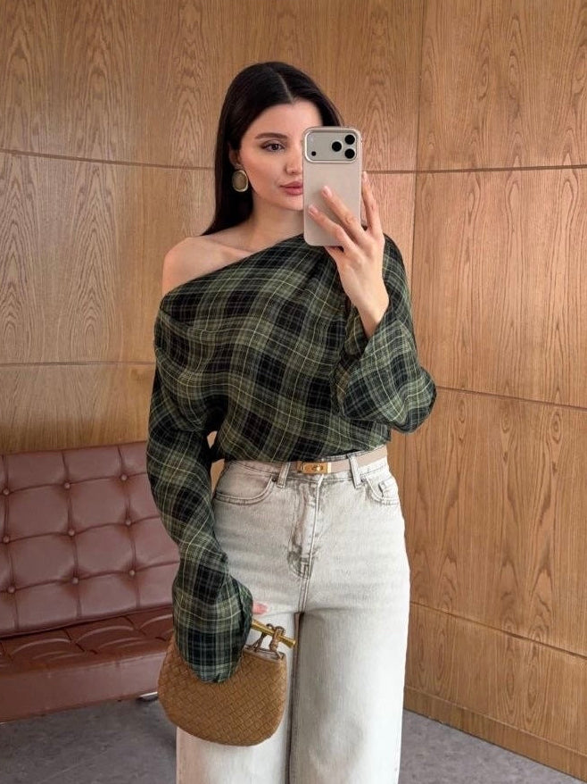 Green Checkered Blouse