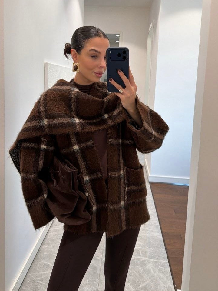 Brown Plaid Fuzzy Jacket