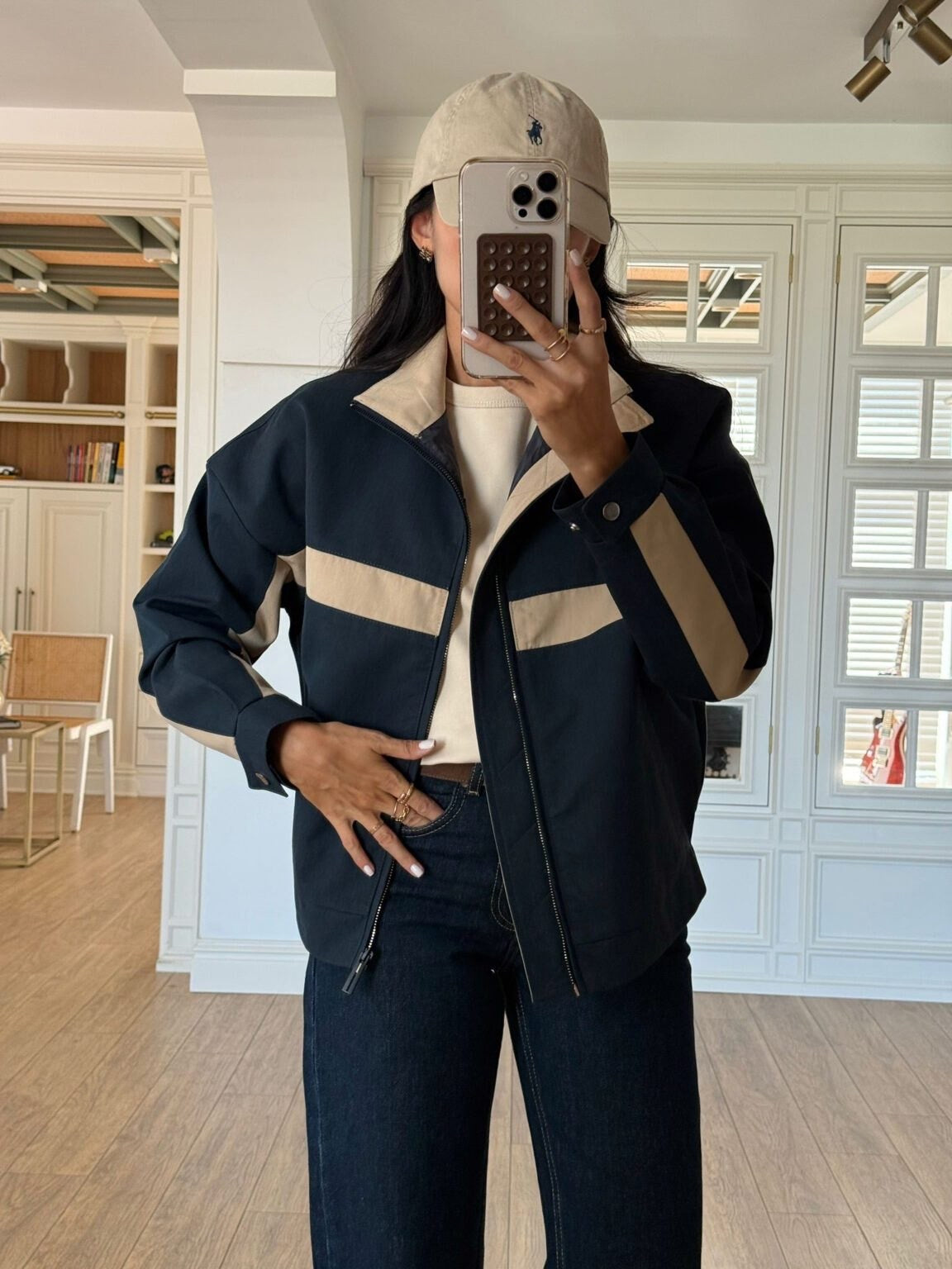 Navy & Beige Color Block Jacket