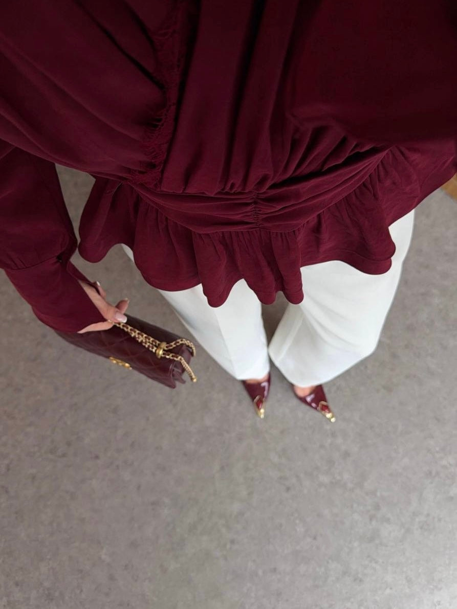 Burgundy Wrap Lace Blouse