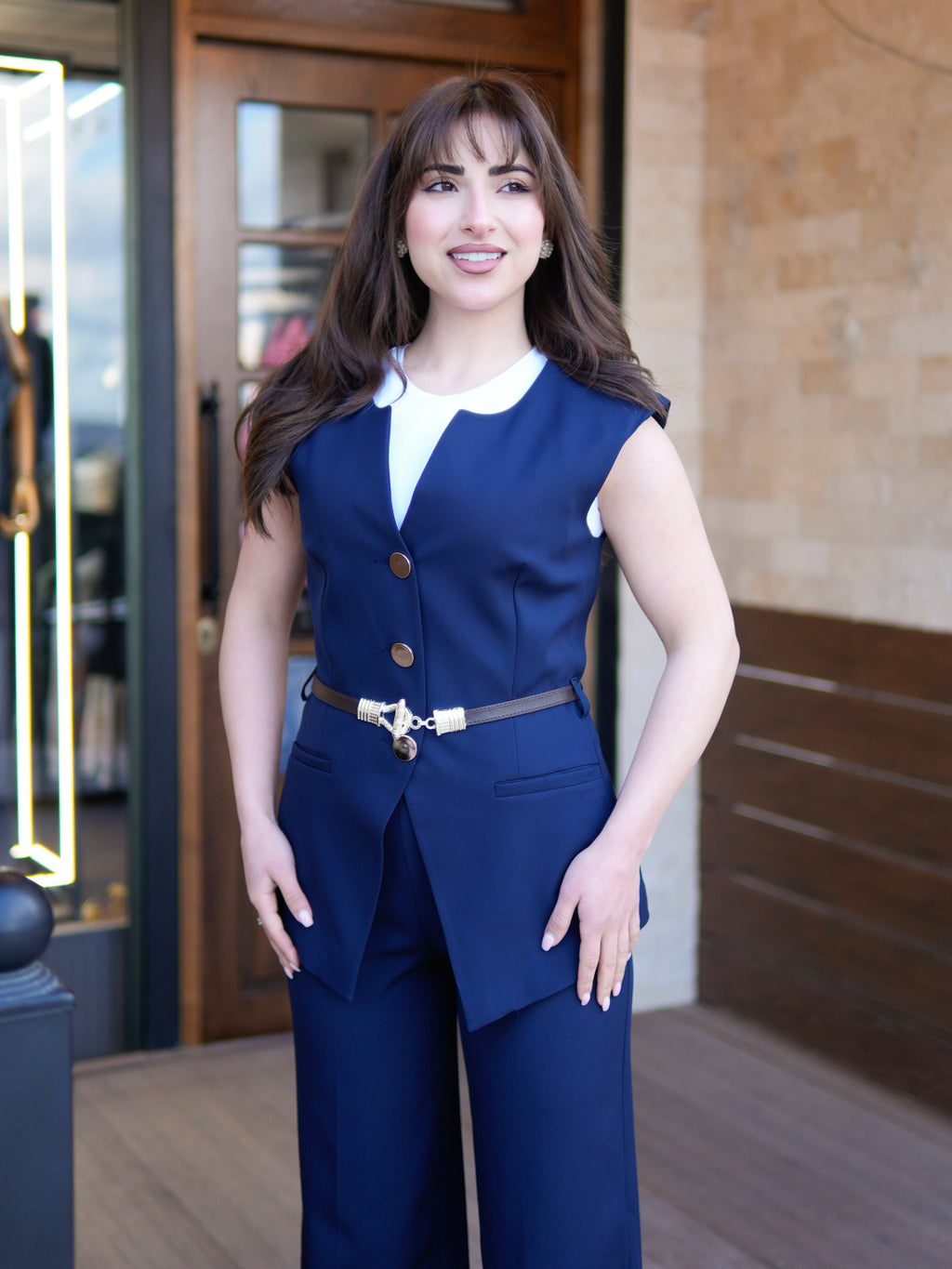 Navy Chic Belted Set