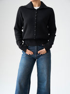 Black Ribbed Collar Knit Blouse