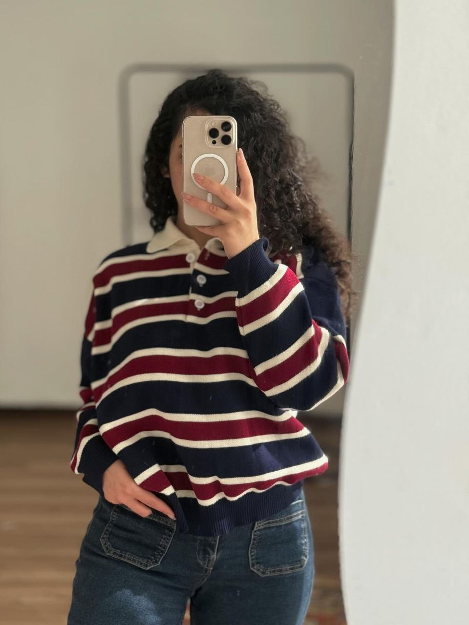 Navy & Maroon Striped Sweater