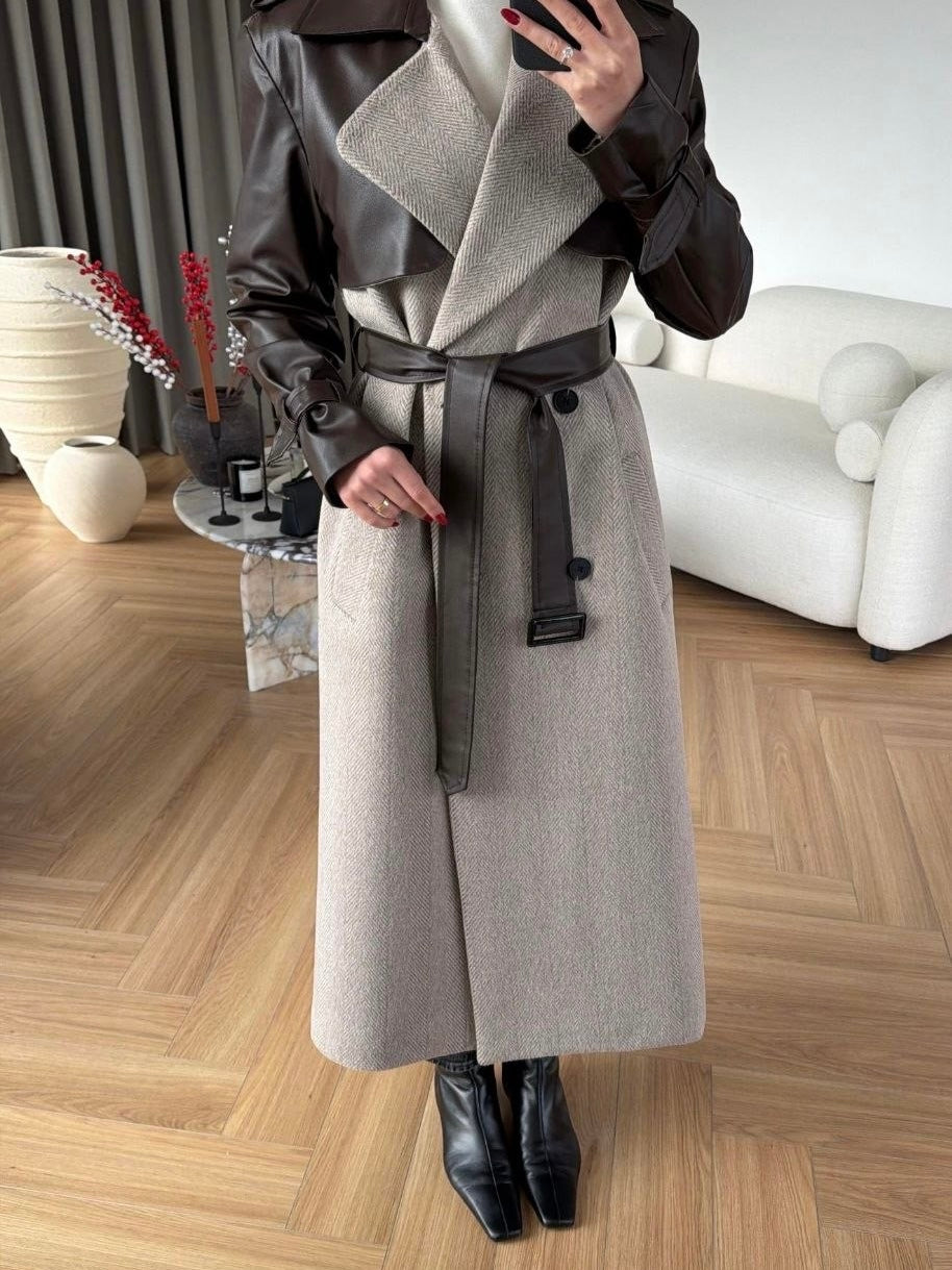 Beige Leather Coat